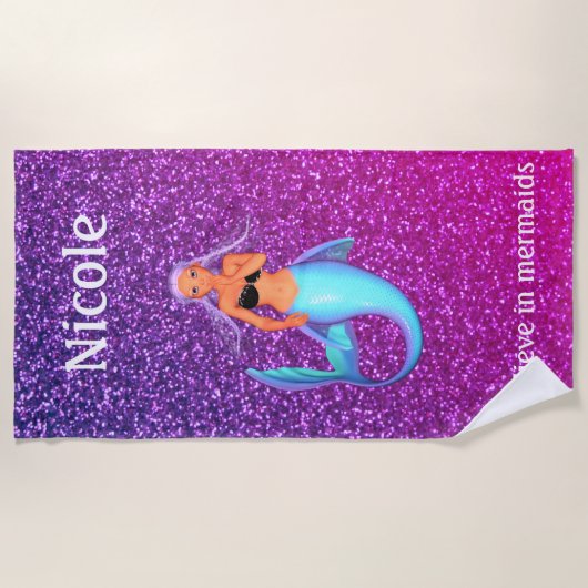 Meisjes "Ik geloof in Mermaids", gepersonaliseerd Strandlaken (Voorkant)