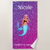 Meisjes "Ik geloof in Mermaids", gepersonaliseerd Strandlaken (Voorkant)