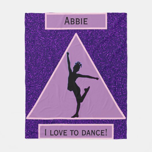 Meisjes "Ik hou van dansen" Paarse sparkle Fleece Deken (Voorkant)