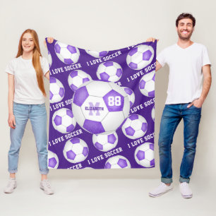 meisjes Ik hou van paarse zwarte voetbal Fleece Deken