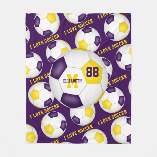 meisjes Ik hou van voetbal paars gouden witte  Fleece Deken (Voorkant)