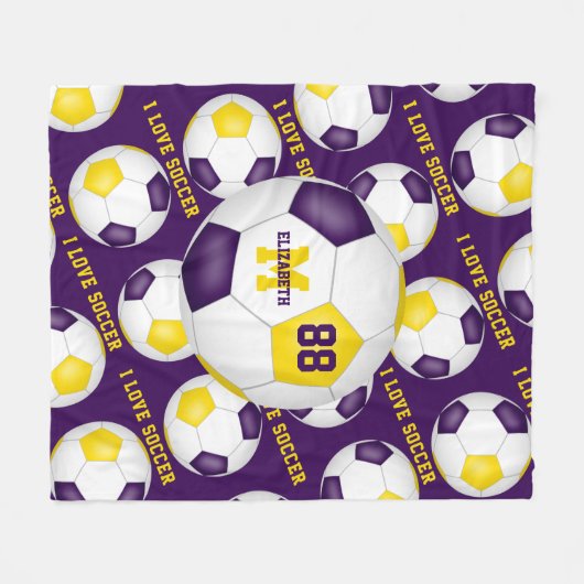 meisjes Ik hou van voetbal paars gouden witte  Fleece Deken (Voorkant (Horizontaal))