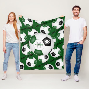 Meisjes Ik hou van voetbal sport mantra groen zwar Fleece Deken