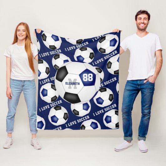 meisjes Ik hou van voetbal tekst blauw zwart Fleece Deken (In situ)