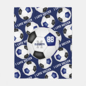 meisjes Ik hou van voetbal tekst blauw zwart Fleece Deken (Voorkant)