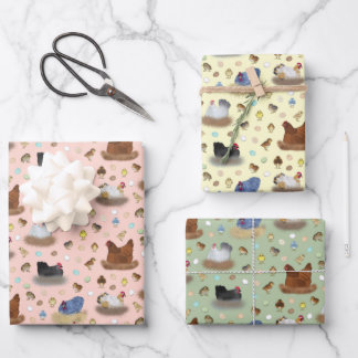 Meisjes in de Coop - perzikkleurig, geel, grijsgro Inpakpapier Vel