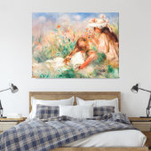 Meisjes in de gras die een Bouquet regelen Canvas Afdruk (Insitu (Slaapkamer))