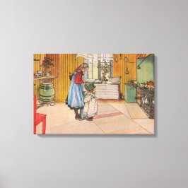 Meisjes in de keuken (klassieke Zweedse kunst) Canvas Afdruk