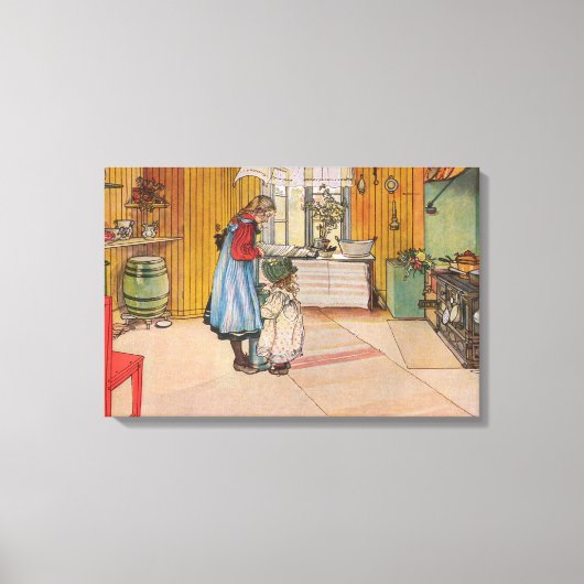 Meisjes in de keuken (klassieke Zweedse kunst) Canvas Afdruk (Voorkant)