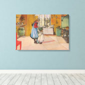 Meisjes in de keuken (klassieke Zweedse kunst) Canvas Afdruk (Insitu (Houten vloer))