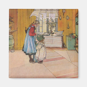 Meisjes in de keuken (klassieke Zweedse kunst) Magneet