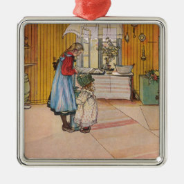 Meisjes in de keuken (klassieke Zweedse kunst) Metalen Ornament