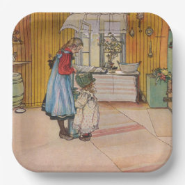 Meisjes in de keuken (klassieke Zweedse kunst) Papieren Bordje