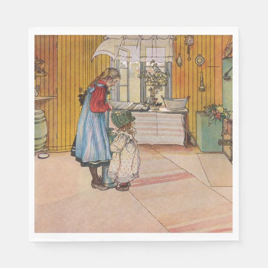 Meisjes in de keuken (klassieke Zweedse kunst) Servet (Voorkant)