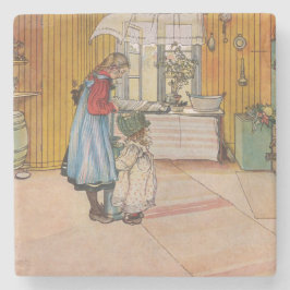 Meisjes in de keuken (klassieke Zweedse kunst) Stenen Onderzetter