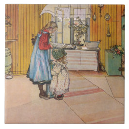 Meisjes in de keuken (klassieke Zweedse kunst) Tegeltje