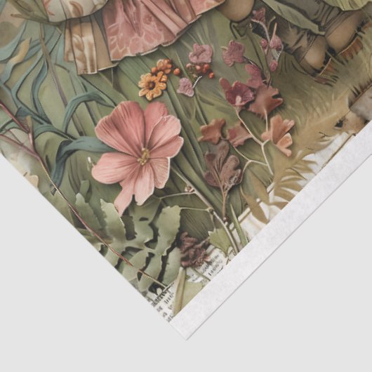 Meisjes in de tuin decoupage tissuepapier (Detail)