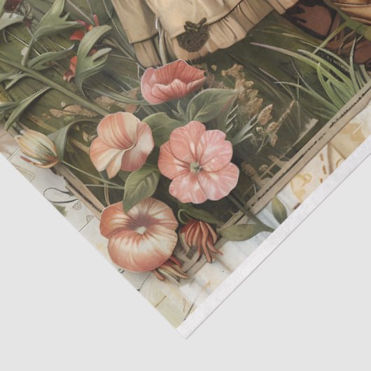 Meisjes in de tuin decoupage tissuepapier (Detail)