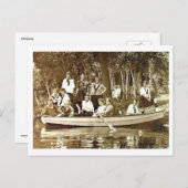 Meisjes in kamp bij Row Boat  Briefkaart (Voorkant / Achterkant)