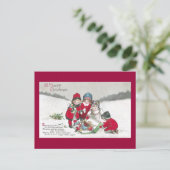 Meisjes in rode jassen met dolls briefkaart (Staand voorkant)