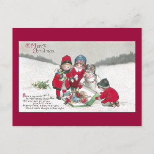 Meisjes in rode jassen met dolls briefkaart