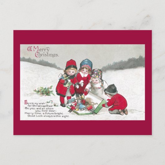 Meisjes in rode jassen met dolls briefkaart (Voorkant)