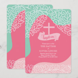 Meisjes in Roze en Zee Groen met Cross Baptisme Kaart