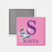 Meisjes initiaal Snowboarding sneeuwfridge magnet (Voorkant / Achterkant)