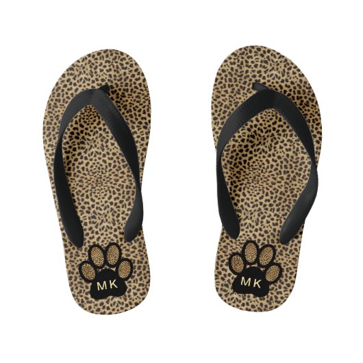 Meisjes Initialen op Cheetah Animal Print Cat Paw Kinder Teenslippers (Voetbed)