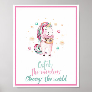 Meisjes Inspirerend Roze Unicorn vangt de regenboo Poster