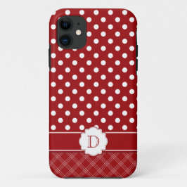 Meisjes iPhone5 Red White Polka Dots Monogram iPhone 11 Hoesje