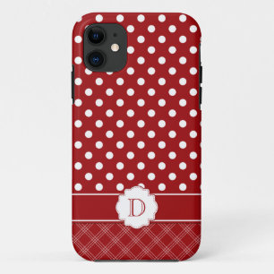 Meisjes iPhone5 Red White Polka Dots Monogram iPhone 11 Hoesje