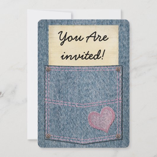 Meisjes Jeans Pocket Party Invitations Kaart (Voorkant)