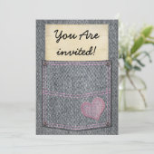 Meisjes Jeans Pocket Party Invitations Kaart (Staand voorkant)