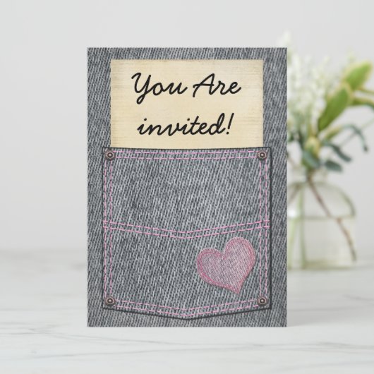 Meisjes Jeans Pocket Party Invitations Kaart (Staand voorkant)
