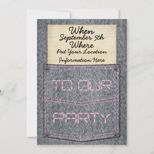 Meisjes Jeans Pocket Party Invitations Kaart (Achterkant)