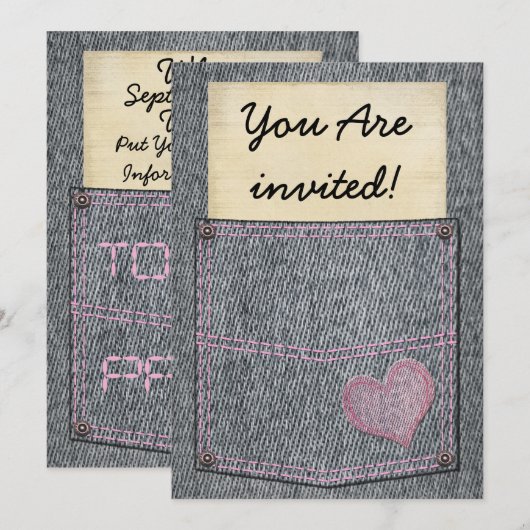 Meisjes Jeans Pocket Party Invitations Kaart (Voorkant / Achterkant)