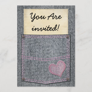 Meisjes Jeans Pocket Party Invitations Kaart