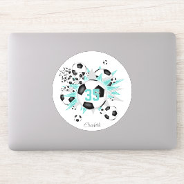 Meisjes Jersey nummer voetballen licht blauwgroen Sticker