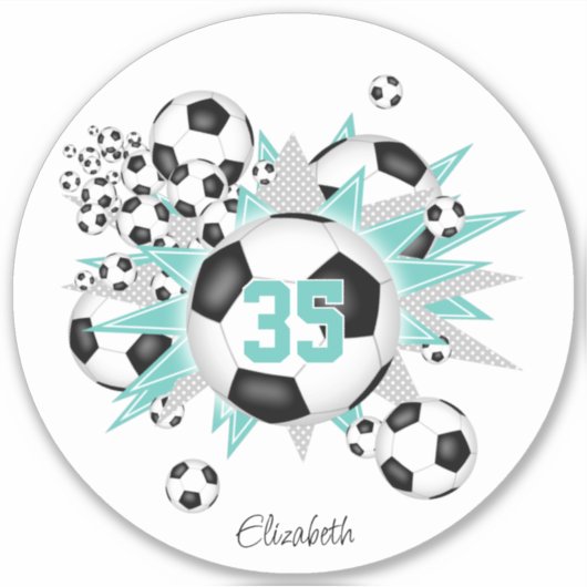 Meisjes Jersey nummer voetballen licht blauwgroen Sticker (Voorkant)