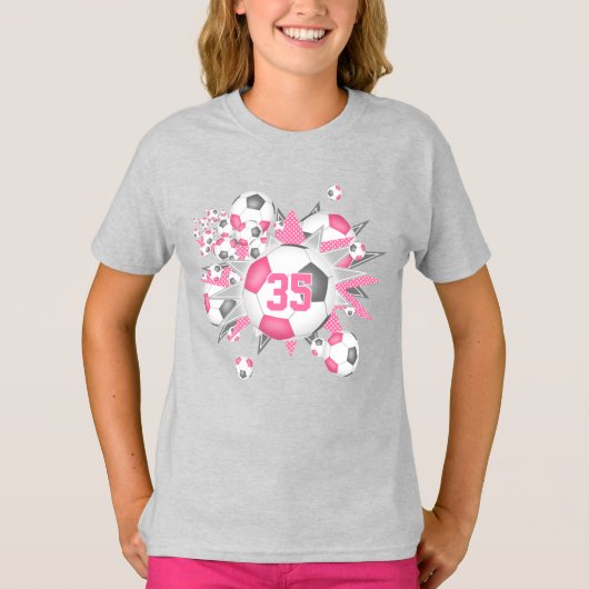 Meisjes Jersey Nummer voetballen Roze Grijs T-shirt (Voorkant)