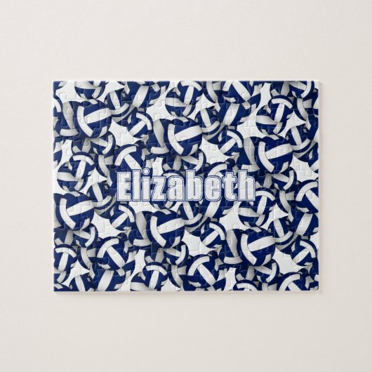 meisjes jongens blauw wit volleybal team kleuren legpuzzel (Horizontaal)