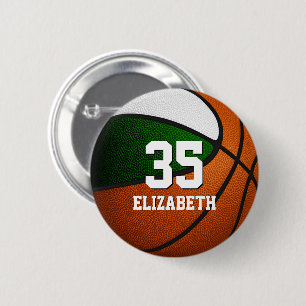 Meisjes jongens groen wit basketbal team kleuren ronde button 5,7 cm