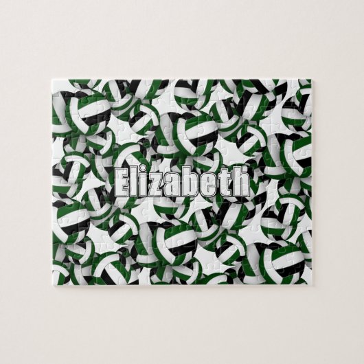 meisjes jongens groen zwart volleybal team kleuren legpuzzel (Horizontaal)