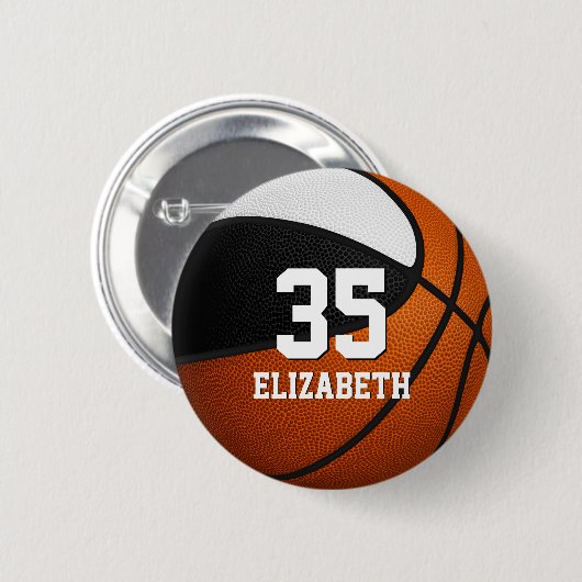 Meisjes jongens zwart wit basketbal team kleuren ronde button 5,7 cm (Voorkant /achterkant)