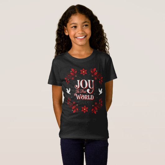 Meisjes Joy aan de Wereld Kerstmis Zwarte T-shirt (Voorkant volledig)