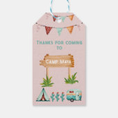 Meisjes kamperen avontuur sluimer verjaardagsfeest cadeaulabel (Achterkant)