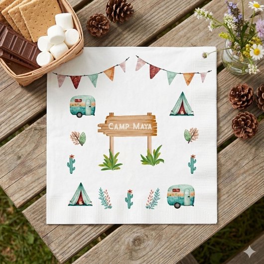 Meisjes kamperen avontuur sluimer verjaardagsfeest servet