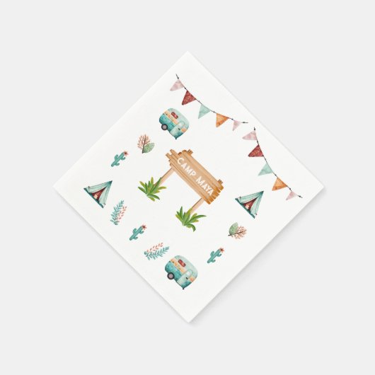 Meisjes kamperen avontuur sluimer verjaardagsfeest servet (Hoek)