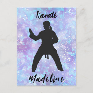Meisjes Karate Blue Paars gepersonaliseerd Briefkaart